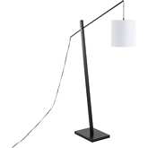 Arturo Floor Lamp in Black Wood, Black Steel & White Fabric Shade